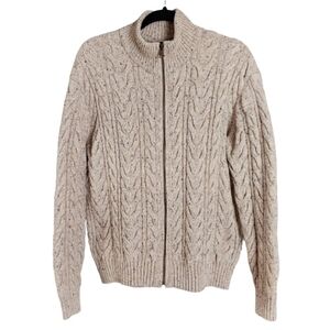 Banana Republic Cable Knit Zip Sweater Wool Blend Speckled Beige Men's Medium‎